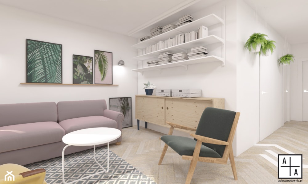 Mieszkanie 2, 84m2 - Średni biały salon, styl skandynawski - zdjęcie od A+A - Homebook