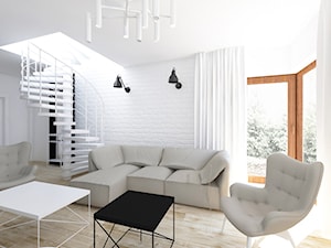 Mieszkanie 2+pies, 53m2 - Duży biały salon, styl industrialny - zdjęcie od A+A