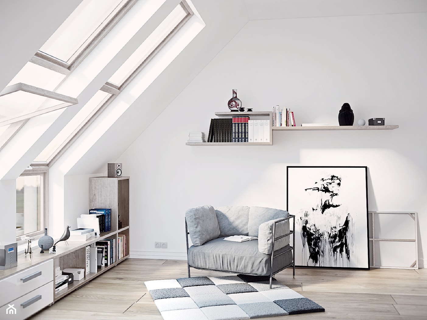 Sypialnia na poddaszu. - Średnia biała sypialnia na poddaszu, styl nowoczesny - zdjęcie od Look - Homebook