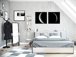 Sypialnia na poddaszu. - Średnia szara sypialnia na poddaszu, styl nowoczesny - zdjęcie od Look
