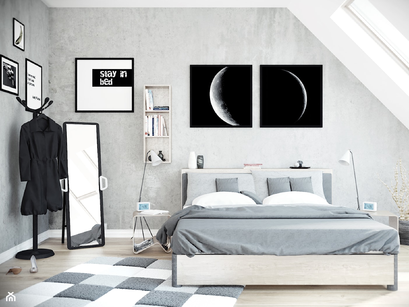 Sypialnia na poddaszu. - Średnia szara sypialnia na poddaszu, styl nowoczesny - zdjęcie od Look - Homebook