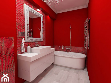 Aranżacje wnętrz - Łazienka: Czerwona łazienka - Mała bez okna z lustrem łazienka, styl glamour - Katarzyna Wnęk. Przeglądaj, dodawaj i zapisuj najlepsze zdjęcia, pomysły i inspiracje designerskie. W bazie mamy już prawie milion fotografii!