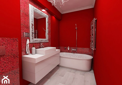 Czerwona łazienka - Mała bez okna z lustrem łazienka, styl glamour - zdjęcie od Katarzyna Wnęk
