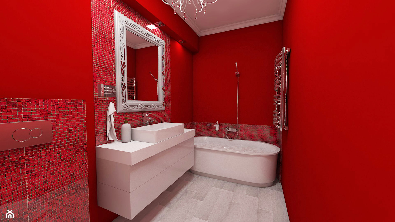 Czerwona łazienka - Mała bez okna z lustrem łazienka, styl glamour - zdjęcie od Katarzyna Wnęk - Homebook