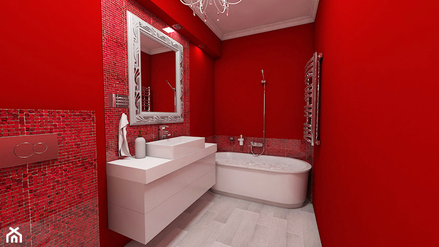 Czerwona łazienka - Mała bez okna z lustrem łazienka, styl glamour - zdjęcie od Katarzyna Wnęk