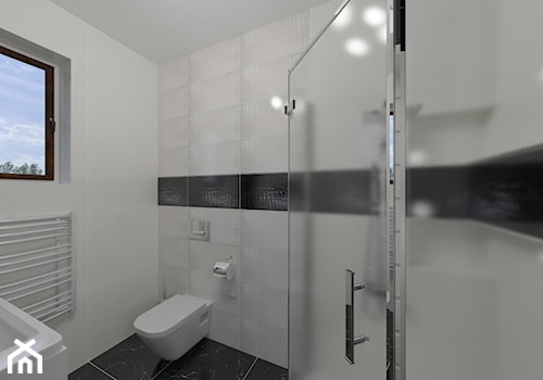 Czarno-biała łazienka - Mała na poddaszu łazienka z oknem, styl minimalistyczny - zdjęcie od Katarzyna Wnęk