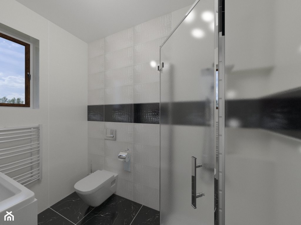 Czarno-biała łazienka - Mała na poddaszu łazienka z oknem, styl minimalistyczny - zdjęcie od Katarzyna Wnęk - Homebook