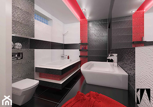 Czarny czerwony biały - Średnia łazienka z oknem, styl nowoczesny - zdjęcie od Katarzyna Wnęk