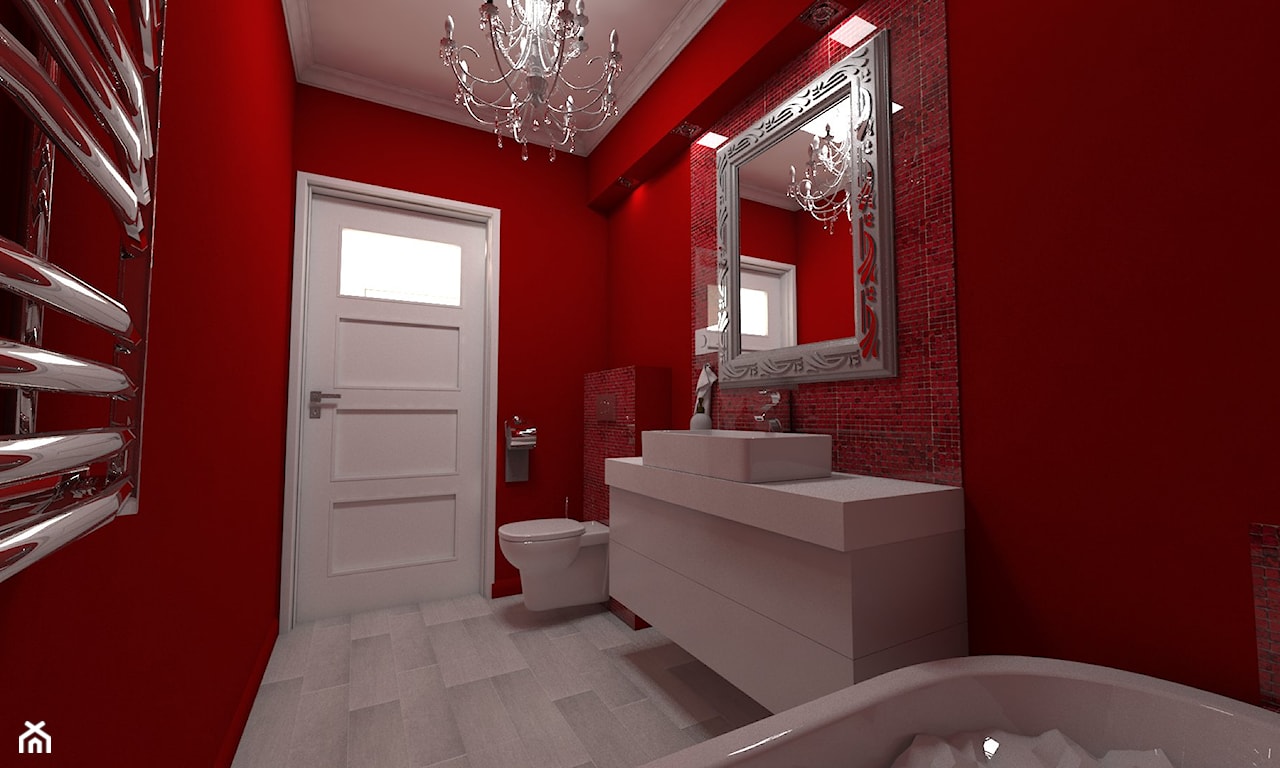czerwona łazienka, czerwone ściany w łazience