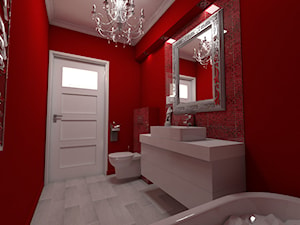 Czerwona łazienka - Średnia bez okna z lustrem łazienka, styl glamour - zdjęcie od Katarzyna Wnęk