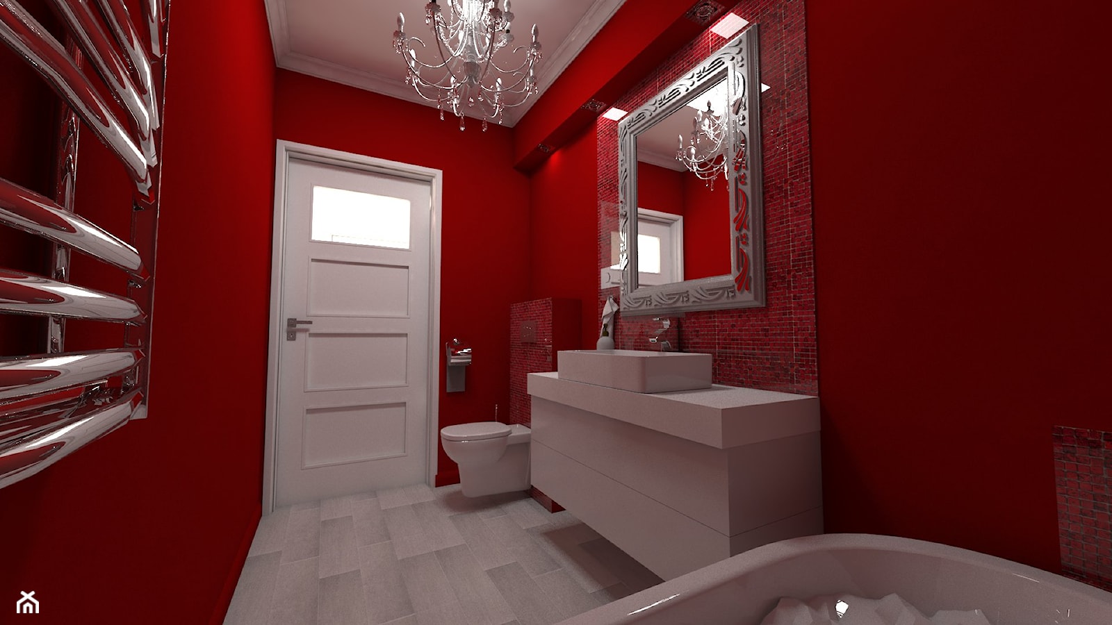 Czerwona łazienka - Średnia bez okna z lustrem łazienka, styl glamour - zdjęcie od Katarzyna Wnęk - Homebook