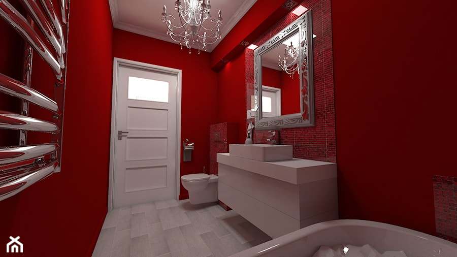 Czerwona łazienka - Średnia bez okna z lustrem łazienka, styl glamour - zdjęcie od Katarzyna Wnęk