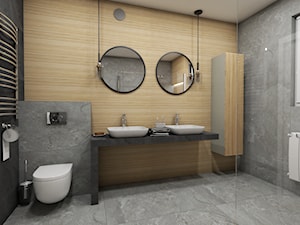 łazienka kamień drewno - Łazienka, styl skandynawski - zdjęcie od Katarzyna Wnęk