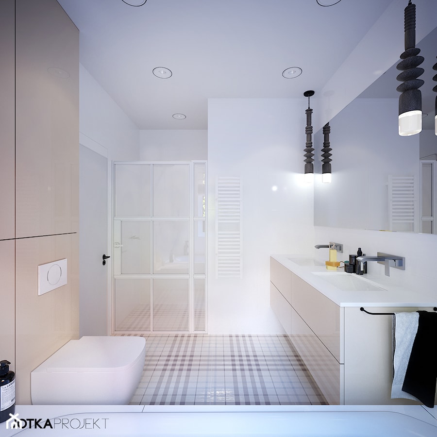 dom prywatny - Duża bez okna z dwoma umywalkami z punktowym oświetleniem łazienka, styl skandynawski - zdjęcie od JOTKA PROJEKT