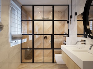 dom prywatny - Średnia z lustrem z punktowym oświetleniem łazienka z oknem, styl skandynawski - zdjęcie od JOTKA PROJEKT
