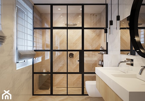 dom prywatny - Średnia z lustrem z punktowym oświetleniem łazienka z oknem, styl skandynawski - zdjęcie od JOTKA PROJEKT