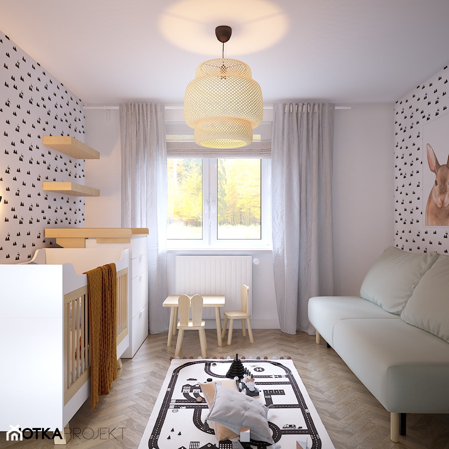 sypialnia dziecka - Średni biały czarny pokój dziecka dla dziecka dla dziewczynki, styl skandynawski - zdjęcie od JOTKA PROJEKT
