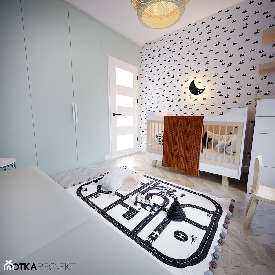 sypialnia dziecka - Średni biały czarny miętowy pokój dziecka dla dziecka dla chłopca, styl skandynawski - zdjęcie od JOTKA PROJEKT