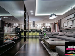 Apartament - projekt wnętrz "pod klucz" - Średni beżowy salon z kuchnią z jadalnią, styl nowoczesny - zdjęcie od Intellio designers projekty wnętrz