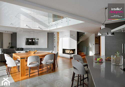 Dom na Podhalu - Duża biała jadalnia w salonie w kuchni, styl nowoczesny - zdjęcie od Intellio designers projekty wnętrz
