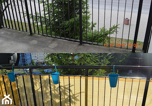 Metamorfoza balkonu - Mały z meblami ogrodowymi z meblami z palet taras z przodu domu z tyłu domu - zdjęcie od czajkaan