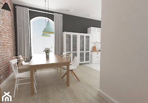 Drugie życie starego domu - Duża biała czarna jadalnia w kuchni - zdjęcie od white interior design