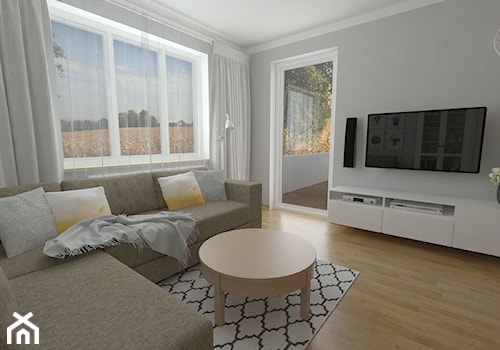 salon z aneksem 21 m2 - Mały szary salon - zdjęcie od white interior design