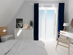 dom_kazmierz - Średnia biała szara z biurkiem sypialnia na poddaszu z balkonem / tarasem, styl nowoczesny - zdjęcie od white interior design