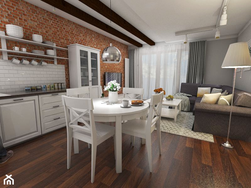 mieszkanie 70 m2 - Duża szara jadalnia w salonie - zdjęcie od white interior design