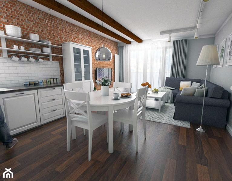 mieszkanie 70 m2 - Średnia szara jadalnia w salonie - zdjęcie od white interior design