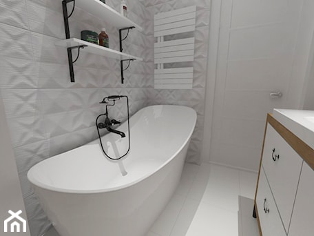 Aranżacje wnętrz - Łazienka: mieszkanie 70 m2 - Łazienka, styl nowoczesny - white interior design. Przeglądaj, dodawaj i zapisuj najlepsze zdjęcia, pomysły i inspiracje designerskie. W bazie mamy już prawie milion fotografii!