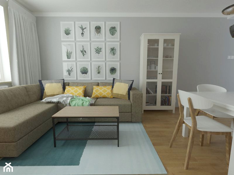 salon z aneksem 21 m2 - Mały szary salon z jadalnią - zdjęcie od white interior design