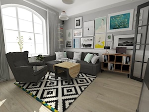 Drugie życie starego domu - Średni szary salon z bibiloteczką - zdjęcie od white interior design
