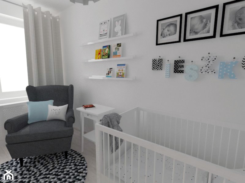 Projekt pokoju dziecięcego - Mały biały pokój dziecka dla niemowlaka dla chłopca, styl nowoczesny - zdjęcie od white interior design - Homebook