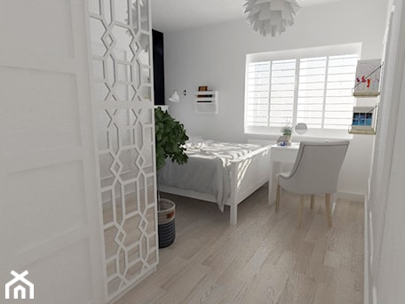 Aranżacje wnętrz - Sypialnia: Projekt małego mieszkania - Sypialnia - white interior design. Przeglądaj, dodawaj i zapisuj najlepsze zdjęcia, pomysły i inspiracje designerskie. W bazie mamy już prawie milion fotografii!