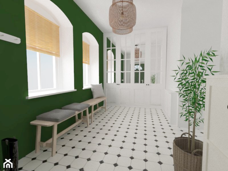 Drugie życie starego domu - Duży biały zielony hol / przedpokój - zdjęcie od white interior design - Homebook