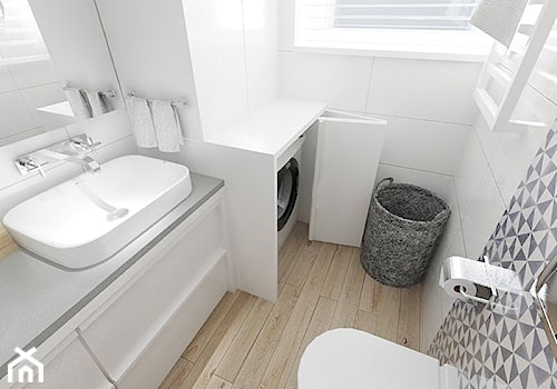 Dom w zabudowie szeregowej - Mała z pralką / suszarką z lustrem łazienka z oknem, styl nowoczesny - zdjęcie od white interior design