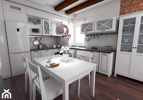 mieszkanie 70 m2 - Średnia szara jadalnia w kuchni - zdjęcie od white interior design