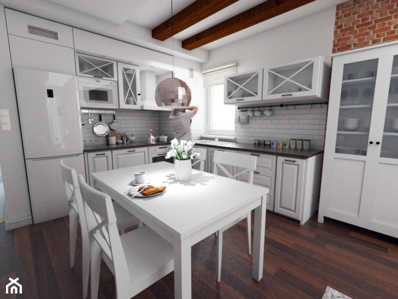 mieszkanie 70 m2 - Średnia szara jadalnia w kuchni - zdjęcie od white interior design