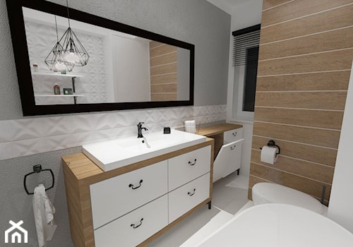 mieszkanie 70 m2 - Mała z lustrem łazienka z oknem, styl nowoczesny - zdjęcie od white interior design