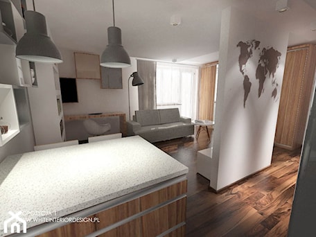 Aranżacje wnętrz - Kuchnia: Kawalerka 33 m 2 - Kuchnia, styl nowoczesny - white interior design. Przeglądaj, dodawaj i zapisuj najlepsze zdjęcia, pomysły i inspiracje designerskie. W bazie mamy już prawie milion fotografii!