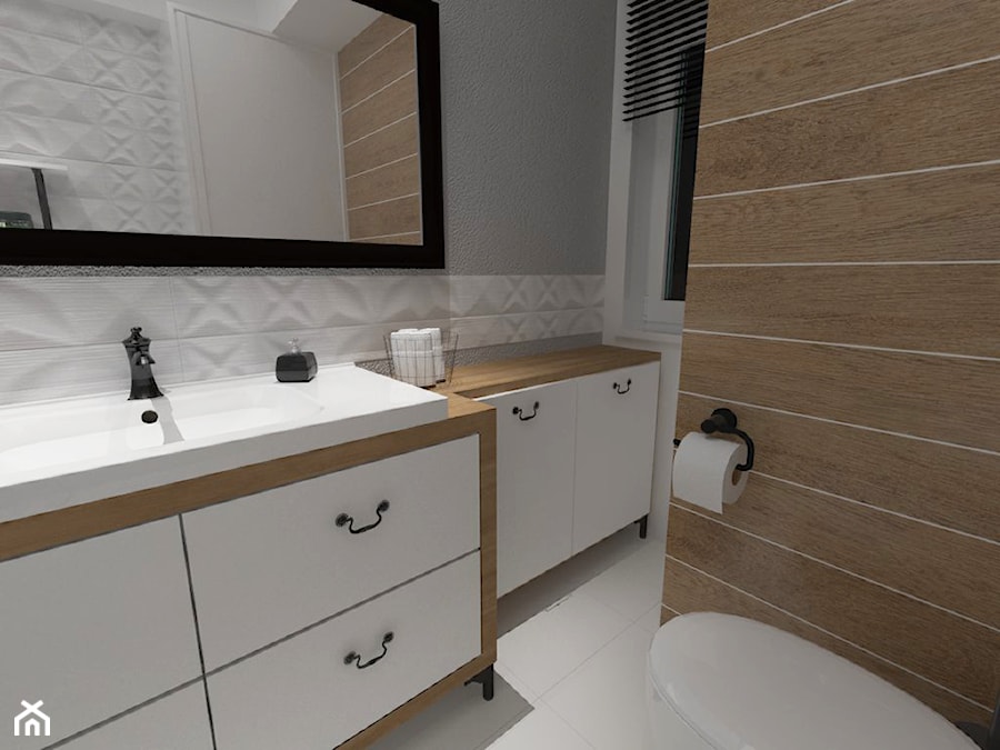 mieszkanie 70 m2 - Mała na poddaszu łazienka z oknem, styl nowoczesny - zdjęcie od white interior design