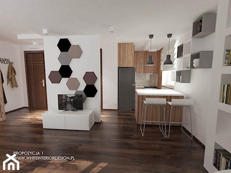 Aranżacje wnętrz - Kuchnia: Kawalerka 33 m 2 - Kuchnia, styl nowoczesny - white interior design. Przeglądaj, dodawaj i zapisuj najlepsze zdjęcia, pomysły i inspiracje designerskie. W bazie mamy już prawie milion fotografii!