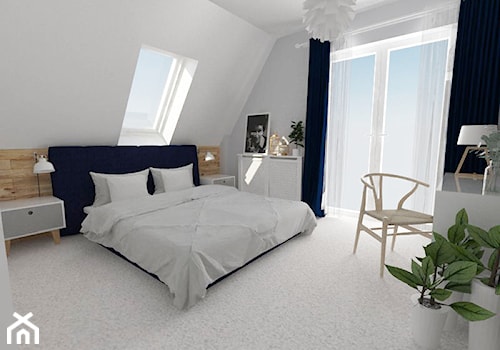dom_kazmierz - Duża biała szara z biurkiem sypialnia na poddaszu z balkonem / tarasem, styl nowoczesny - zdjęcie od white interior design