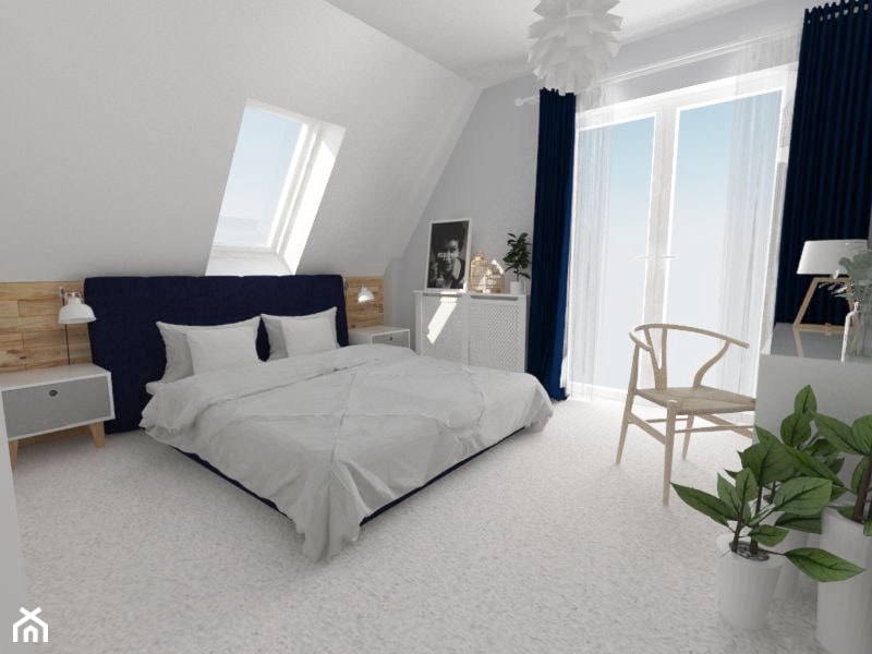 dom_kazmierz - Duża biała szara z biurkiem sypialnia na poddaszu z balkonem / tarasem, styl nowoczesny - zdjęcie od white interior design