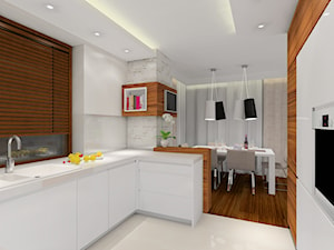 Przytulne mieszkanie - Średnia otwarta z zabudowaną lodówką z nablatowym zlewozmywakiem kuchnia w kształcie litery g, styl nowoczesny - zdjęcie od MKdezere