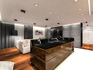 Apartament glamour - Średnia otwarta szara z zabudowaną lodówką kuchnia jednorzędowa z wyspą lub półwyspem, styl glamour - zdjęcie od MKdezere