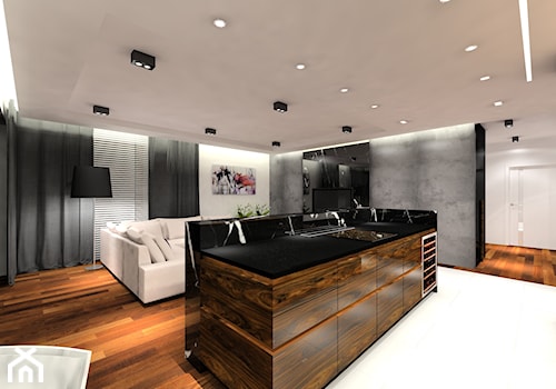 Apartament glamour - Średnia otwarta szara z zabudowaną lodówką kuchnia jednorzędowa z wyspą lub półwyspem, styl glamour - zdjęcie od MKdezere