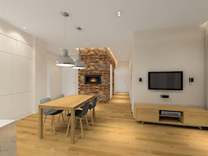 Projekt jasnego mieszkania z kamieniem w roli głównej. - Salon, styl nowoczesny - zdjęcie od MKdezere