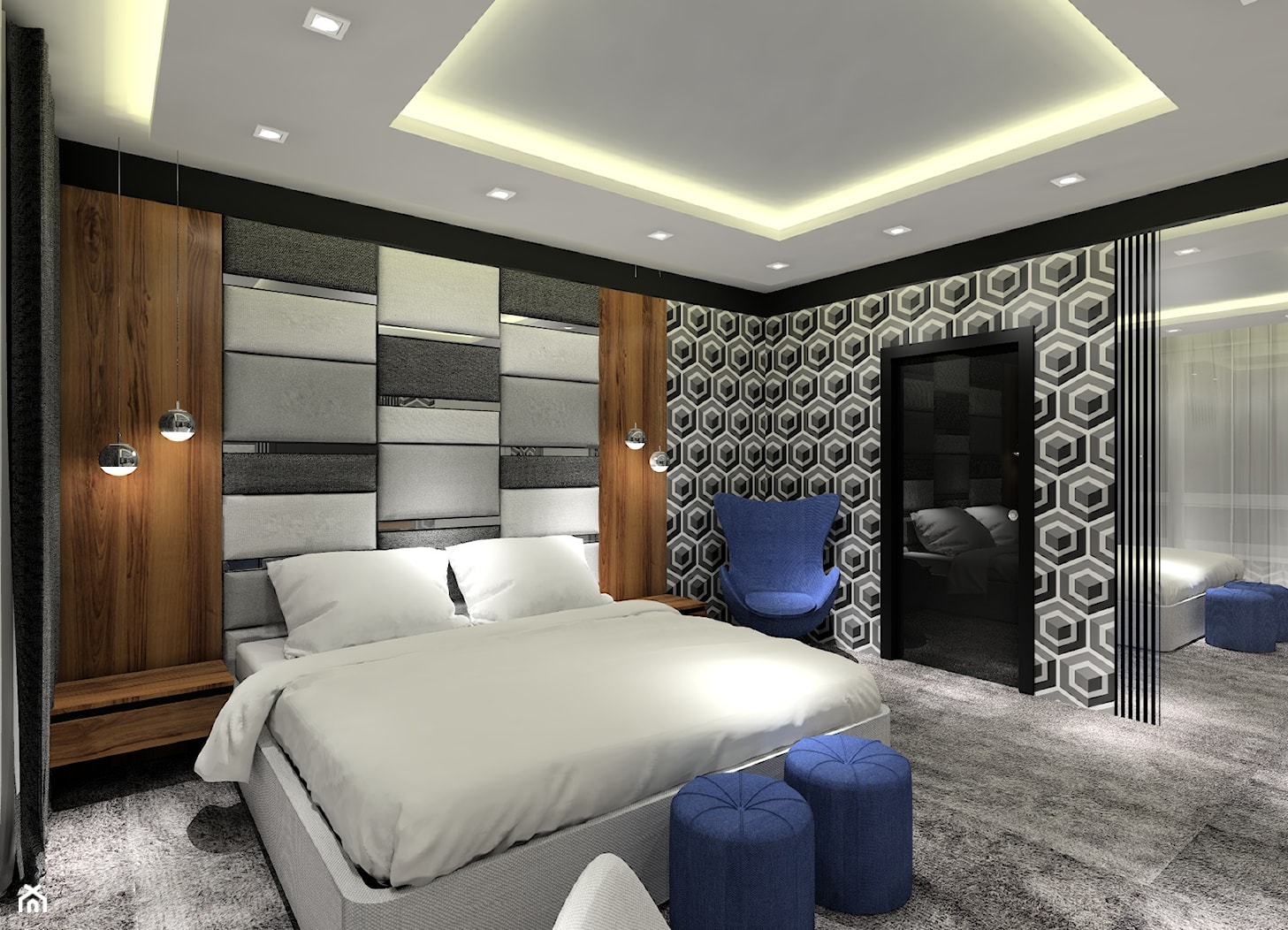 Projekt sypialni z tapicerowanym łóżkiem. - zdjęcie od MKdezere - Homebook